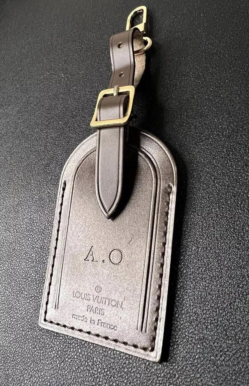 Louis Vuitton Leather Name Tag w/ A O Stamped Damier Ebene Large